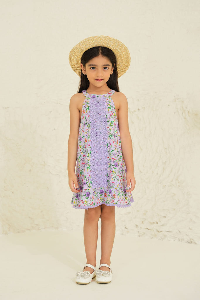 Sienna Cotton Flower Print Girl Dress - Purple Garden Dress The Tribe Kids   