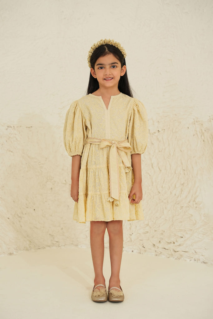 Stella Organdy Embroidered Girl Dress - Ecru Dress The Tribe Kids   