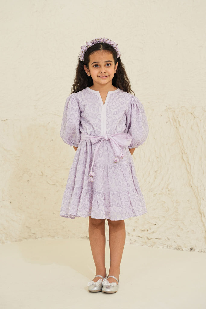 Stella Organdy Embroidered Girl Dress - Lilac Dress The Tribe Kids   