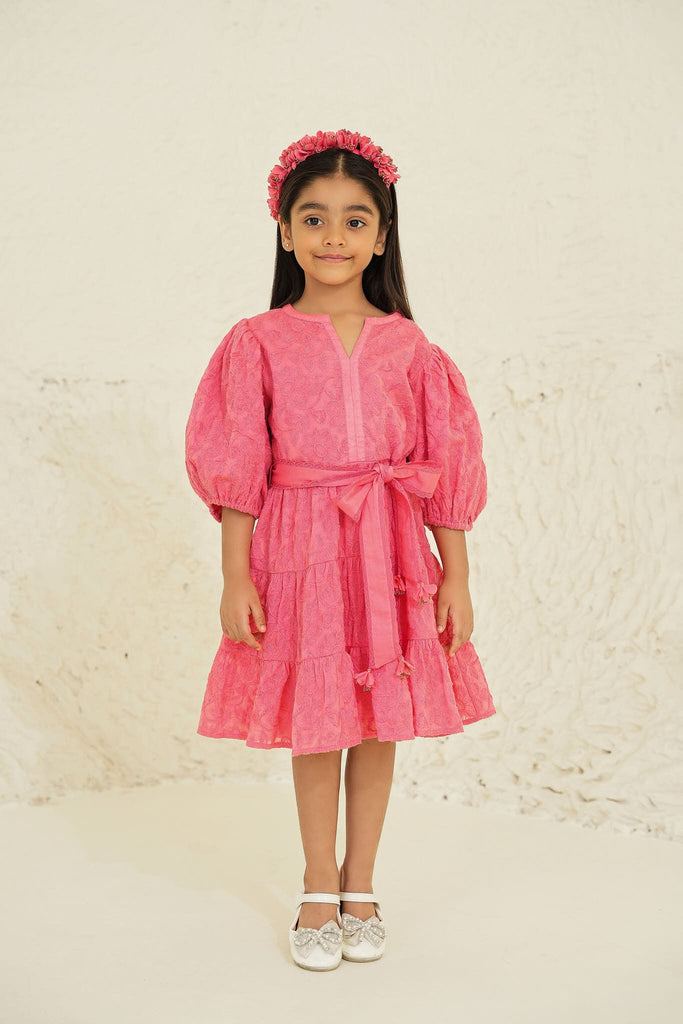 Stella Organdy Embroidered Girl Dress - Pink Dress The Tribe Kids   